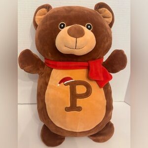 Squishmallows Hug Mees Brown Bear w/red scarf Embroidered J w/Festive Detail